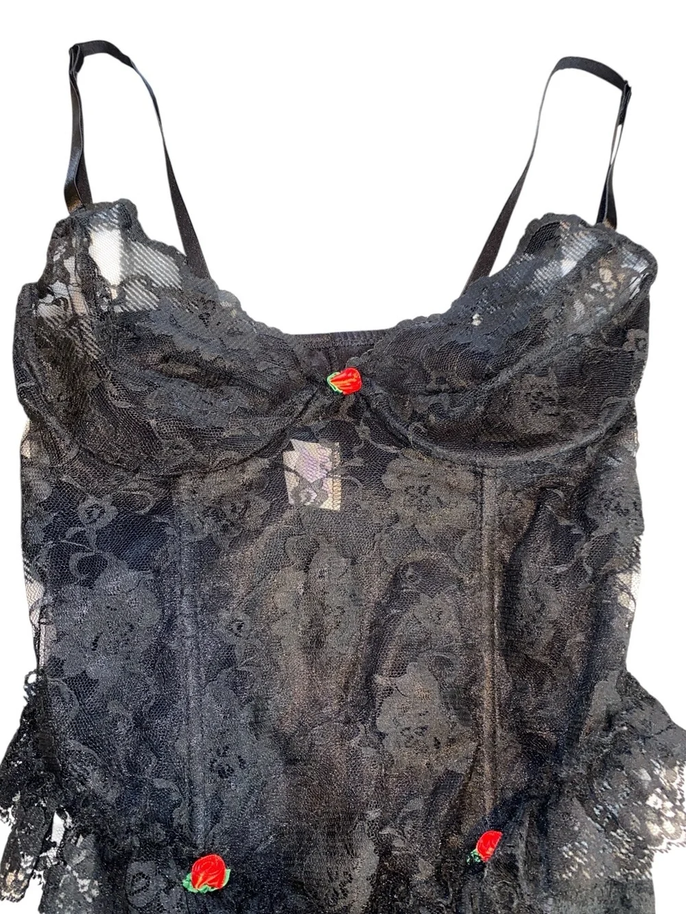 Black Lace Floral Lingerie Teddy, Size XL